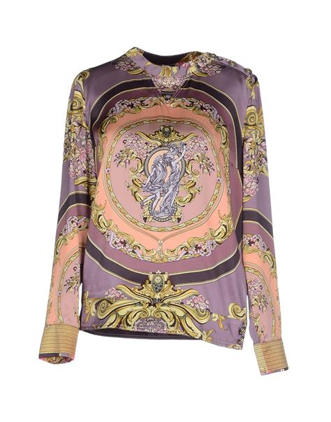 versace purple rhinestone top|Versace blue blouse.